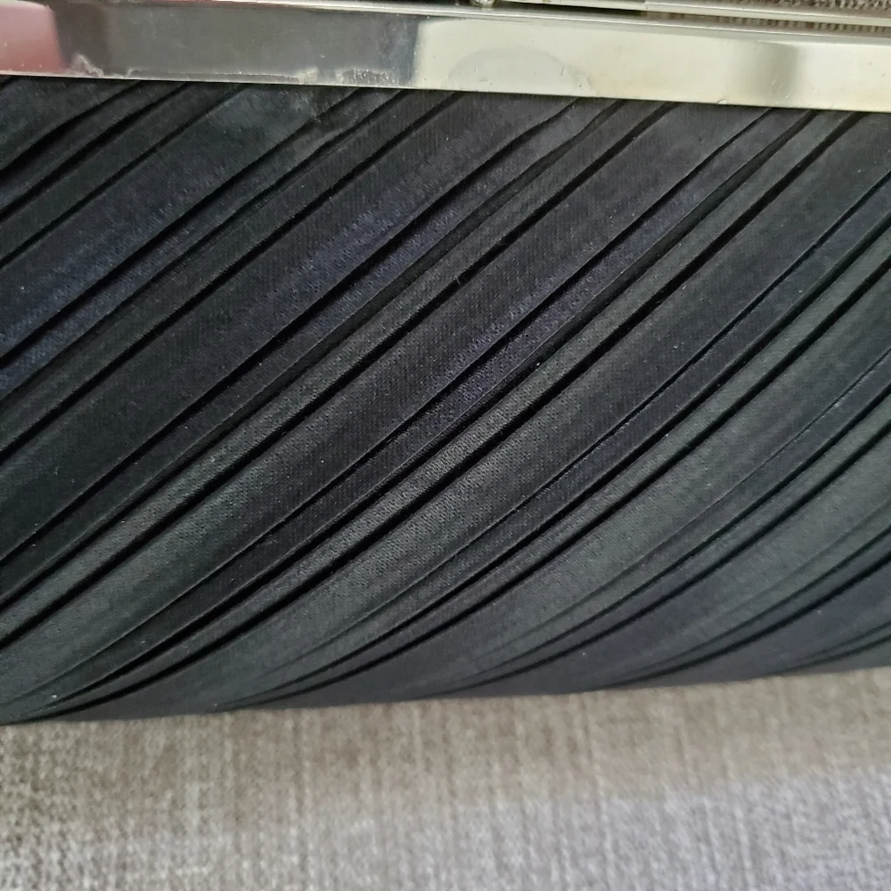 Vintage Elegant Evening Pleated Satin Elongated Clutch Black